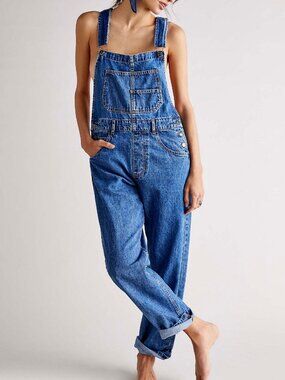 NWT Free People Ziggy Denim Overalls in Sapphire Blue